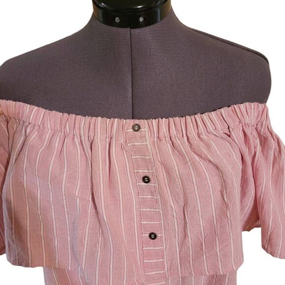 Bluheaven Women's Elastic Off-shoulder Striped Dress Barbie Pink Large - Picture 16 of 16